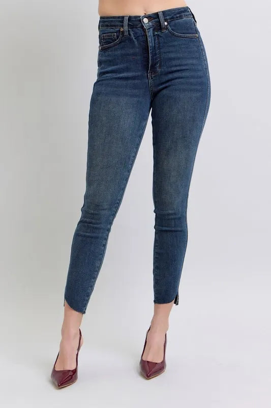 High Waist Tummy Control Step Hem Skinny Jeans Plus Size Judy Blue DK 0(24)