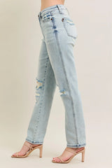 Repair Stitch Detail Destroy Single Cuff Bf Jeans With Plus Size Judy Blue