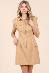 Cargo Pocket Half Button Mini Dress Mittoshop