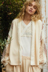 Open Front Waffle Knit Fleece Mix Cardigan POL