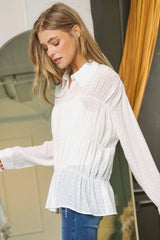 Ruched All Over Button Front Shirt Davi & Dani