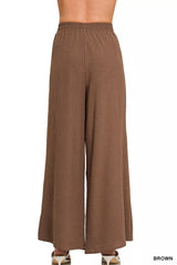 Woven Airflow Elastic Waistband Pants ZENANA