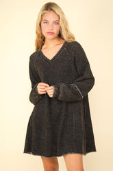 Mineral Washed Oversized A-Line Mini Dress Very J Black S