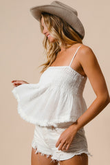 Boho Fringed Hem Smocked Cami Top BiBi