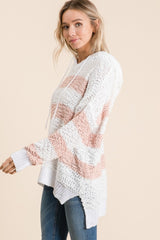 High-Low Striped Popcorn Hoodie Sweater Reborn J