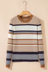 Avery Ribbed Trim Slim Striped Sweater Threaded Pear Brown Stripe XL - 16/18