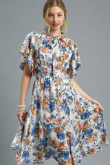 Floral Print Flutter Sleeve Dress Umgee