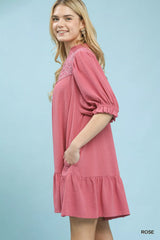 Lace Yoke Tiered Mini Dress Umgee