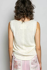 POL Ribbed Round Neck Tank with Lace Trim Trendsi