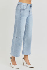High Rise Seamed Detail Wide Leg Crop Jeans Risen