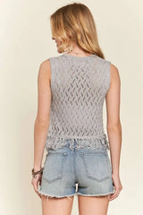 Fringe Hem Lurex Crochet Vest Top Adora
