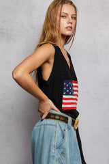 V-Neck Ribbed Tank with American Flag Patch and Star Back Patch POL