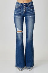 Distressed Button-Fly Flare Jeans Risen