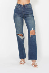 High Waist Ripped Knee Dad Jeans With Plus Size Judy Blue