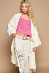Flower Lace Trim Open Front Longline Cardigan POL