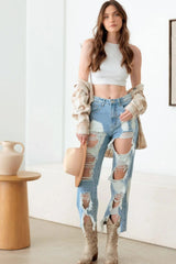 Frayed Cut Distressed Jeans Litz LA Light Blue S