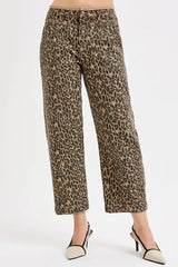 Leopard Print Mid Rise Crop Relaxed Jeans With Plus Size Risen