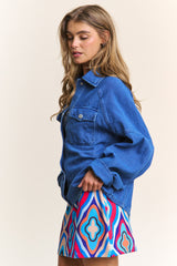 Snap Down Long Sleeve Denim Shacket J.NNA