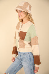 Color Block Button Down Textured Sweater Cardigan Very J