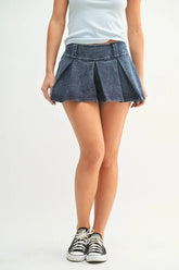 Mineral Wash Pleated Mini Skort Mono B DENIM BLUE S