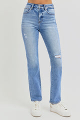 Distressed High-Rise Ankle Straight Jeans Risen