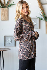 Plaid Exposed Seam V-Neck T-Shirt Heimish