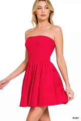 Combined Knit Tube Top Flare Mini Dress ZENANA