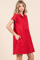 Twill Short Sleeve Collared Mini Dress Mittoshop