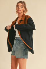 Two Tone Button Up Jacket with Pockets Aemi + Co