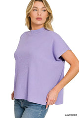Viscose Mock Neck Short Sleeve Boxy Sweater ZENANA