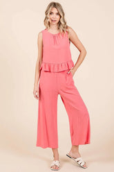 Linen Ruffle Tank Top and Pants Set Mittoshop