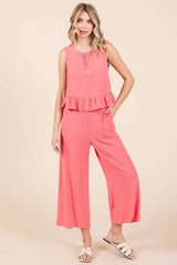 Linen Ruffle Tank Top and Pants Set Mittoshop
