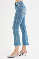 High Rise Crop Straight Slim Jeans With Plus Size Risen