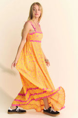 Geo 2 Tone Printed Wavi Trim Tiered Maxi Dress Davi & Dani