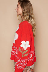Flower Lace Patch Long Sleeve Sweater POL