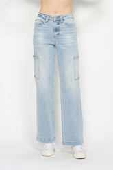 Light Blue High Waist Straight Cargo Jeans Judy Blue Light 0