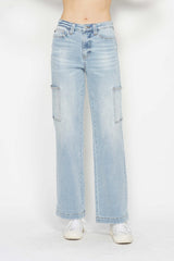 Light Blue High Waist Straight Cargo Jeans Judy Blue Light 0