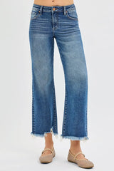 Mid Rise Crop Straight Jeans With Plus Size Risen