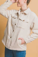 Corduroy Button Up Jacket with Sherpa Inside Love Tree