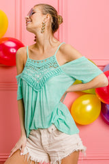 Front Crochet Lace Adjustable Strap Drop Shoulder Top BiBi