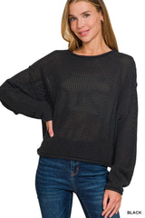 Textured Drop Shoulder Knit Top ZENANA BLACK S