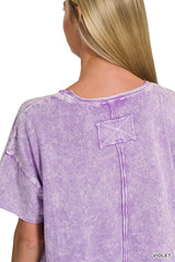 Halo Washed Cotton Short Sleeve Top ZENANA