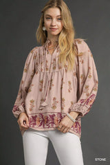 Floral Boho Peasant Blouse Umgee STONE S