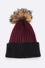 Raccoon Fur PomPom 2 Tone Beanie Simmer & Fay Burgundy 1