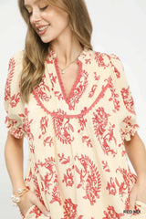 Mix Paisley Scallop Trim Dress Umgee