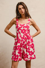 Floral Prints Tuck Detail Short Overall With Pockets BiBi