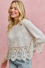 Floral Embroidered Crochet Lace Trimmed Top So Me