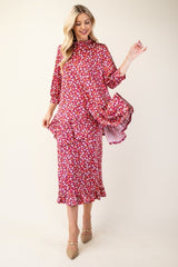 Floral Ruffled Top and Midi Skirt Set Celeste