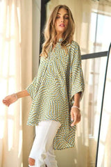 Geo Printed Relaxed Fit Flowy Button Down Shirt Davi & Dani