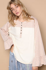 Striped Flounce Sleeve Exposed Seam Top POL